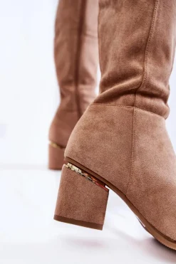 Damskie Boto Zamszowe Klasyczne Kozaki Na Suwak Beżowe Leyette