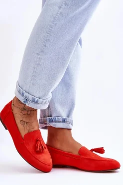 Outlet Boto Zamszowe Klasyczne Mokasyny Z Frędzlami Ciemnopomarańczowe Averil