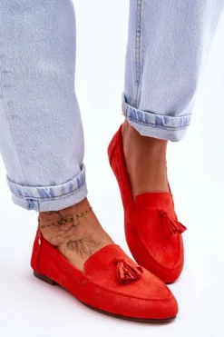 Outlet Boto Zamszowe Klasyczne Mokasyny Z Frędzlami Ciemnopomarańczowe Averil