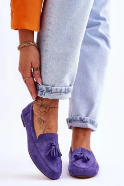 Boto Mokasyny Damskie Zamszowe*Zamszowe Klasyczne Mokasyny Z Frędzlami Fioletowe Averil