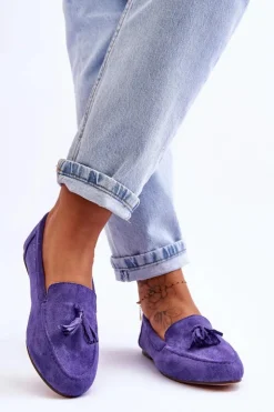 Boto Mokasyny Damskie Zamszowe*Zamszowe Klasyczne Mokasyny Z Frędzlami Fioletowe Averil