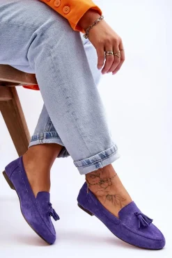 Boto Mokasyny Damskie Zamszowe*Zamszowe Klasyczne Mokasyny Z Frędzlami Fioletowe Averil