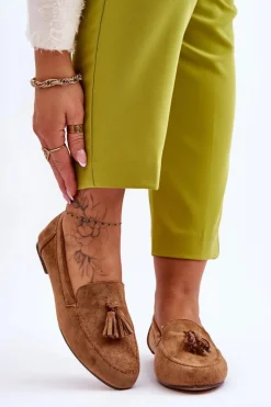 Boto Mokasyny Damskie Zamszowe*Zamszowe Klasyczne Mokasyny Z Frędzlami Brązowe Averil