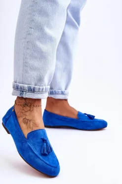 Damskie Boto Zamszowe Klasyczne Mokasyny Z Frędzlami Niebieskie Averil