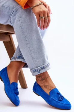 Damskie Boto Zamszowe Klasyczne Mokasyny Z Frędzlami Niebieskie Averil