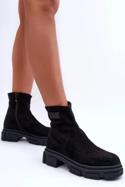 Boto Botki Ocieplane|Czarne Botki*Zamszowe Klasyczne Ocieplane Botki Czarne Vergilia Czarny