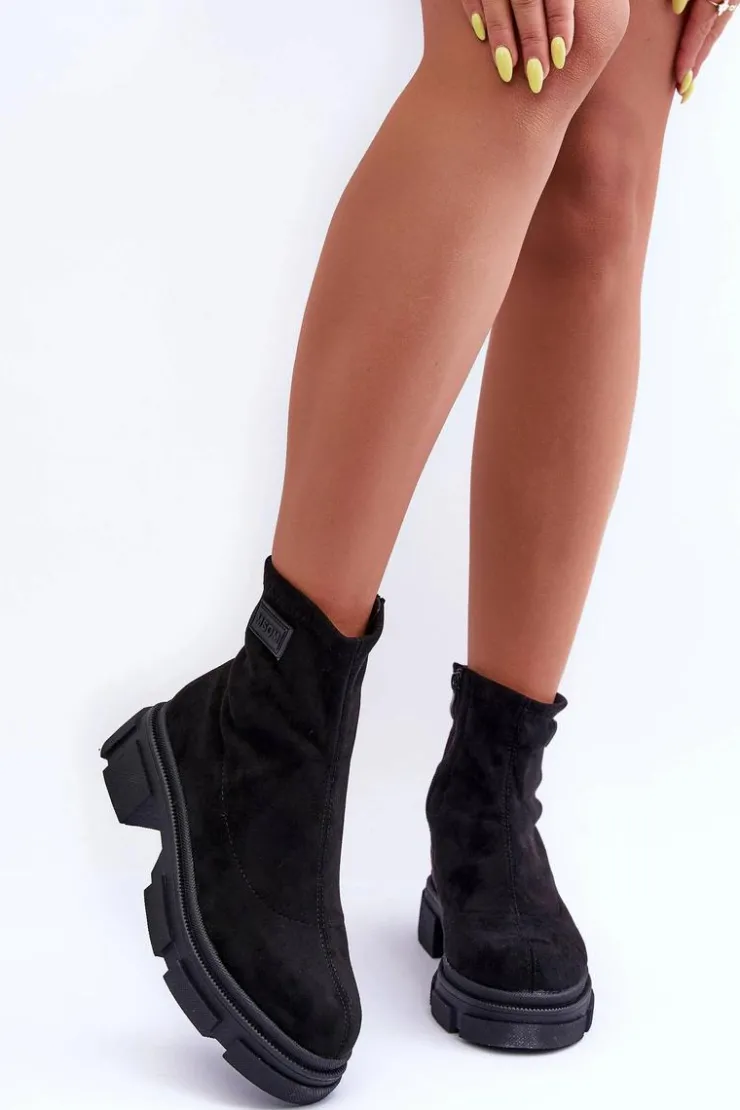 Boto Botki Ocieplane|Czarne Botki*Zamszowe Klasyczne Ocieplane Botki Czarne Vergilia Czarny