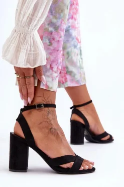 Damskie Boto Zamszowe Klasyczne Sandałki Na Słupku Czarne Tetradi