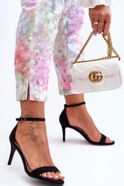 Damskie Boto Zamszowe Klasyczne Sandały Na Szpilce Czarne Tossa