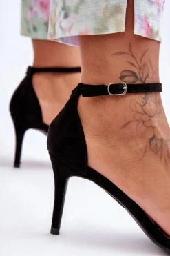 Damskie Boto Zamszowe Klasyczne Sandały Na Szpilce Czarne Tossa