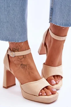 Discount Boto Zamszowe Klasyczne Sandały Na Platformie Beżowe Classy