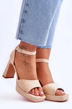 Discount Boto Zamszowe Klasyczne Sandały Na Platformie Beżowe Classy