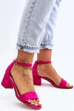 Damskie Boto Zamszowe Klasyczne Sandały Na Niskim Obcasie Fuksja Honeymoon