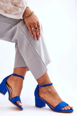 Boto Sandały Na Obcasie*Zamszowe Klasyczne Sandały Na Niskim Obcasie Niebieskie Honeymoon