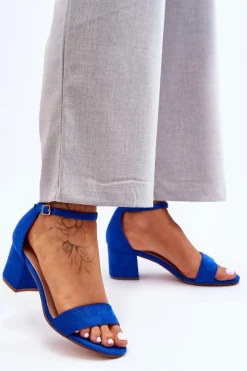 Boto Sandały Na Obcasie*Zamszowe Klasyczne Sandały Na Niskim Obcasie Niebieskie Honeymoon