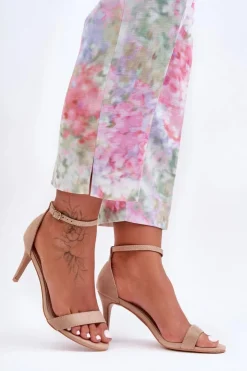 Boto Zamszowe Klasyczne Sandały Na Szpilce Beżowe Tossa