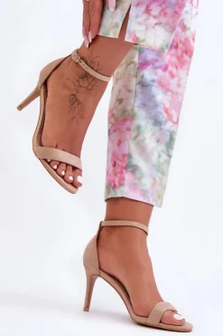 Boto Zamszowe Klasyczne Sandały Na Szpilce Beżowe Tossa