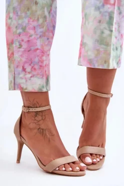 Boto Zamszowe Klasyczne Sandały Na Szpilce Beżowe Tossa