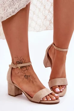 Boto Sandały Na Obcasie*Zamszowe Klasyczne Sandały Na Niskim Obcasie Beżowe Honeymoon
