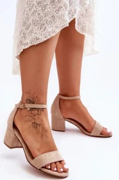 Boto Sandały Na Obcasie*Zamszowe Klasyczne Sandały Na Niskim Obcasie Beżowe Honeymoon