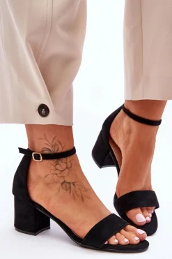 Damskie Boto Zamszowe Klasyczne Sandały Na Niskim Obcasie Czarne Honeymoon