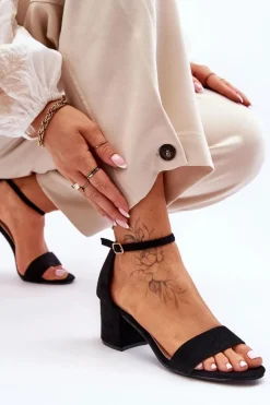 Damskie Boto Zamszowe Klasyczne Sandały Na Niskim Obcasie Czarne Honeymoon