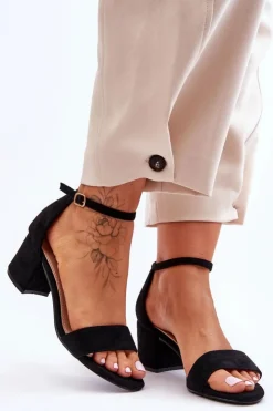 Damskie Boto Zamszowe Klasyczne Sandały Na Niskim Obcasie Czarne Honeymoon