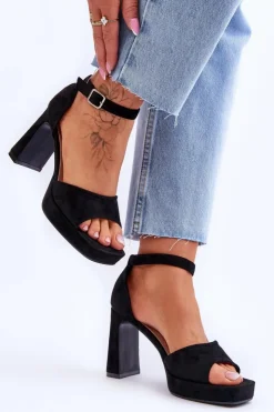 Boto Zamszowe Klasyczne Sandały Na Platformie Czarne Classy