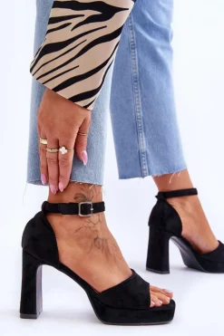 Boto Zamszowe Klasyczne Sandały Na Platformie Czarne Classy