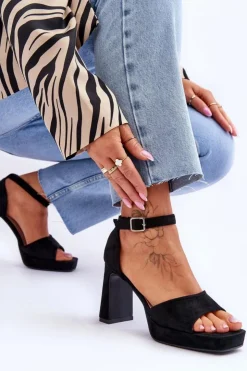 Boto Zamszowe Klasyczne Sandały Na Platformie Czarne Classy