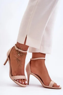 Damskie Boto Zamszowe Klasyczne Sandały Na Szpilce Jasnobeżowe Tossa