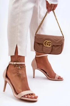 Damskie Boto Zamszowe Klasyczne Sandały Na Szpilce Jasnobeżowe Tossa