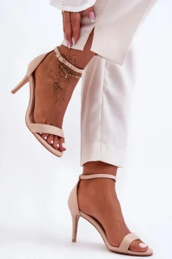 Damskie Boto Zamszowe Klasyczne Sandały Na Szpilce Jasnobeżowe Tossa