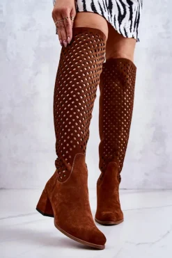 Boto Kozaki Wiosenne|Kozaki Ażurowe*Zamszowe Kozaki Ażurowe Brązowe Generous