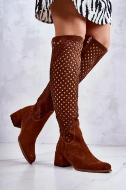 Boto Kozaki Wiosenne|Kozaki Ażurowe*Zamszowe Kozaki Ażurowe Brązowe Generous