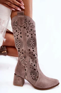 Damskie Boto Zamszowe Kozaki Ażurowe Lewski Shoes 3171 Cappucino