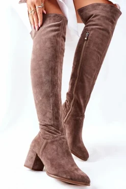 Damskie Boto Zamszowe Kozaki Brązowe Nicole 2582