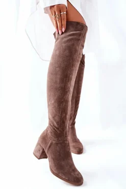 Damskie Boto Zamszowe Kozaki Brązowe Nicole 2582