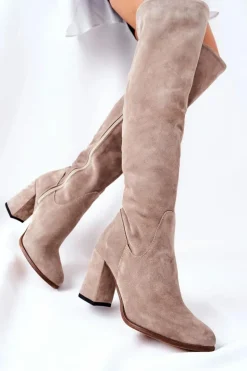 Boto Kozaki Wiosenne|Kozaki Za Kolano*Zamszowe Kozaki Cappuccino Shernan