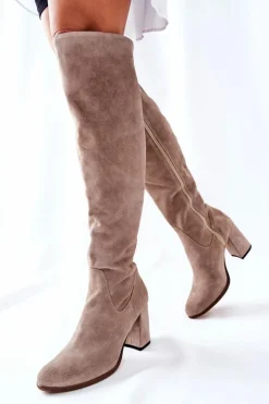 Boto Kozaki Wiosenne|Kozaki Za Kolano*Zamszowe Kozaki Cappuccino Shernan