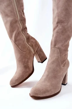 Boto Kozaki Wiosenne|Kozaki Za Kolano*Zamszowe Kozaki Cappuccino Shernan