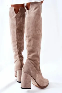 Boto Kozaki Wiosenne|Kozaki Za Kolano*Zamszowe Kozaki Cappuccino Shernan