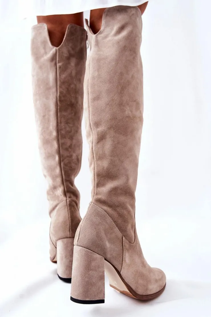 Boto Kozaki Wiosenne|Kozaki Za Kolano*Zamszowe Kozaki Cappuccino Shernan