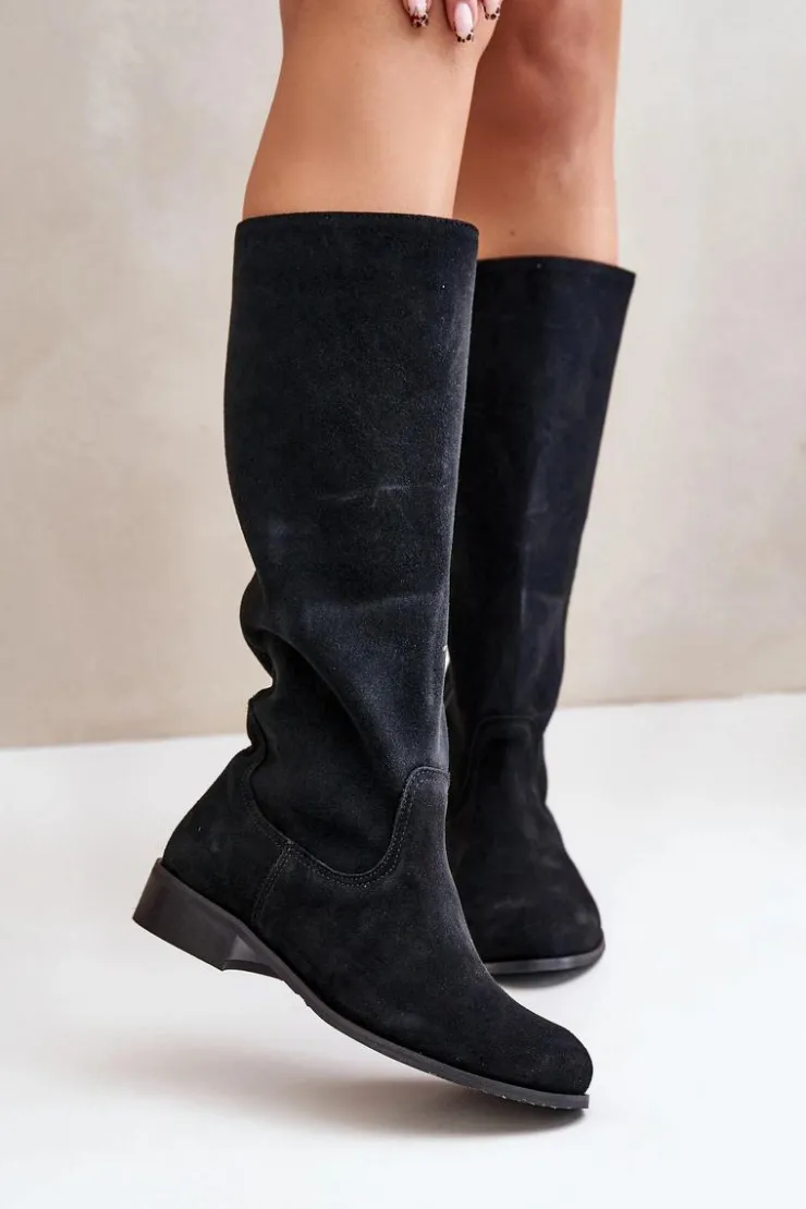 Online Zazoo Zamszowe Kozaki Damskie Do Połowy Łydki Na Zamek Lewski 3616 Czarne Czarny