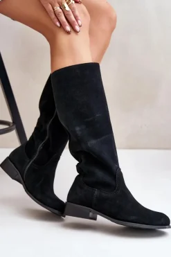 Online Zazoo Zamszowe Kozaki Damskie Do Połowy Łydki Na Zamek Lewski 3616 Czarne Czarny