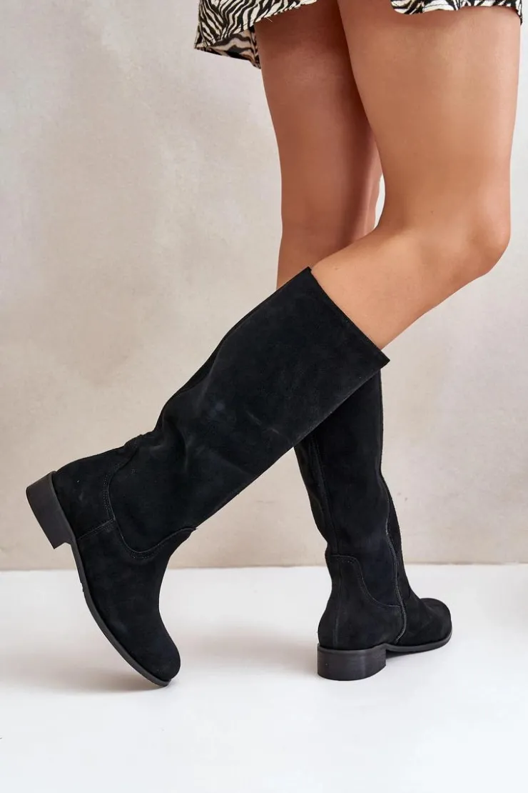 Online Zazoo Zamszowe Kozaki Damskie Do Połowy Łydki Na Zamek Lewski 3616 Czarne Czarny