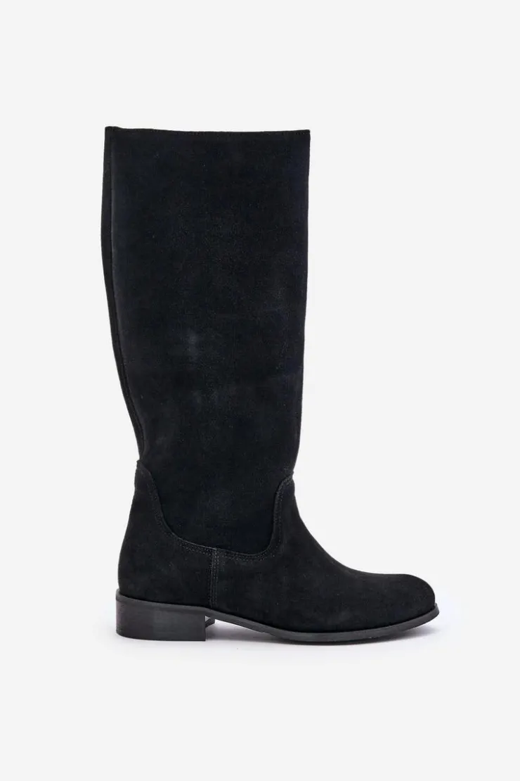 Online Zazoo Zamszowe Kozaki Damskie Do Połowy Łydki Na Zamek Lewski 3616 Czarne Czarny