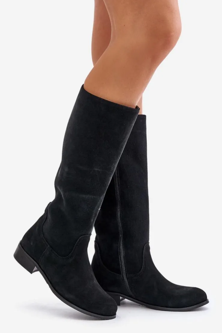 Online Zazoo Zamszowe Kozaki Damskie Do Połowy Łydki Na Zamek Lewski 3616 Czarne Czarny