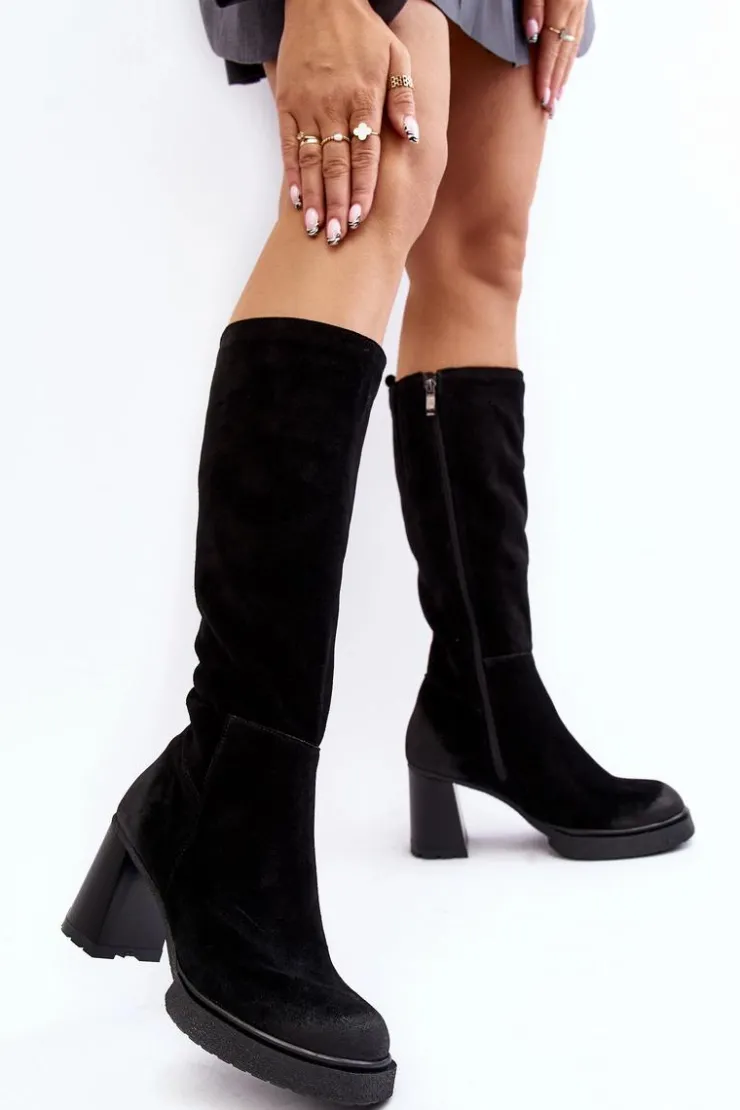 Boto Kozaki Ocieplane|Kozaki Na Słupku*Zamszowe Kozaki Damskie Na Słupku Przed Kolano Lemar Czarne Ceraxa Czarny