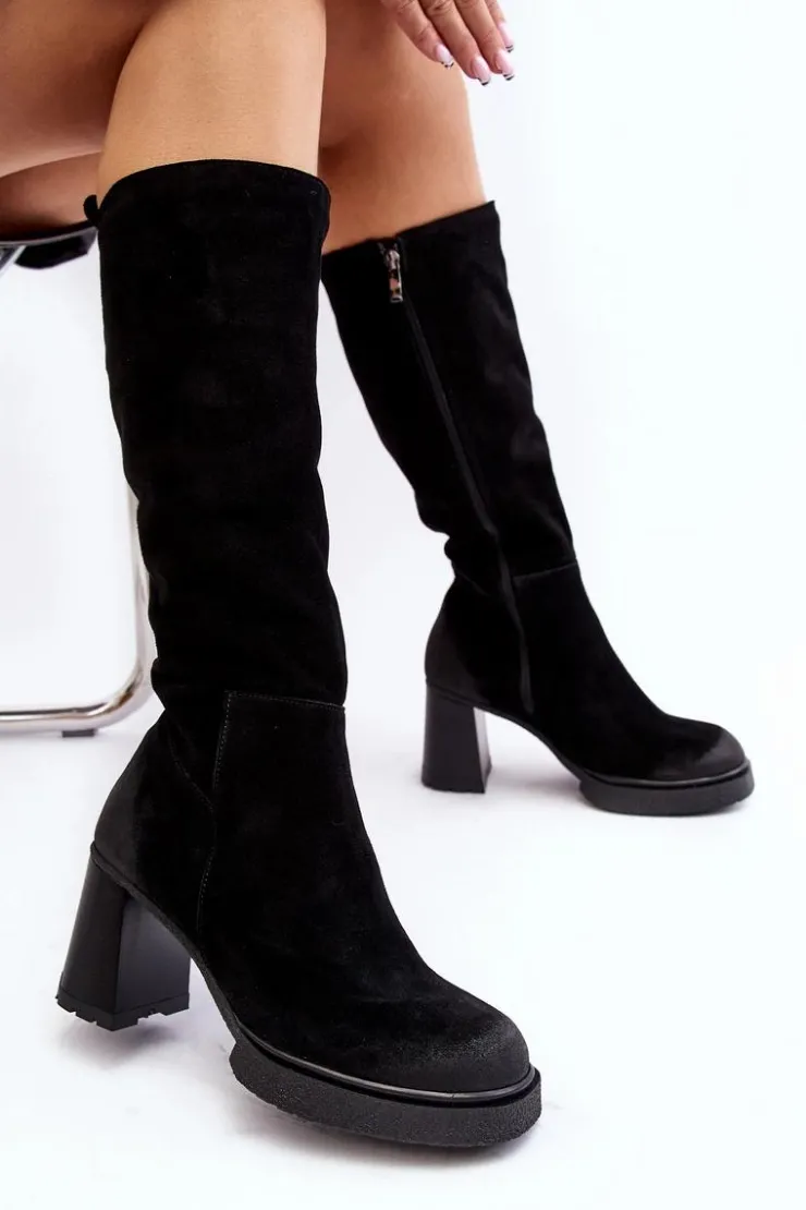 Boto Kozaki Ocieplane|Kozaki Na Słupku*Zamszowe Kozaki Damskie Na Słupku Przed Kolano Lemar Czarne Ceraxa Czarny